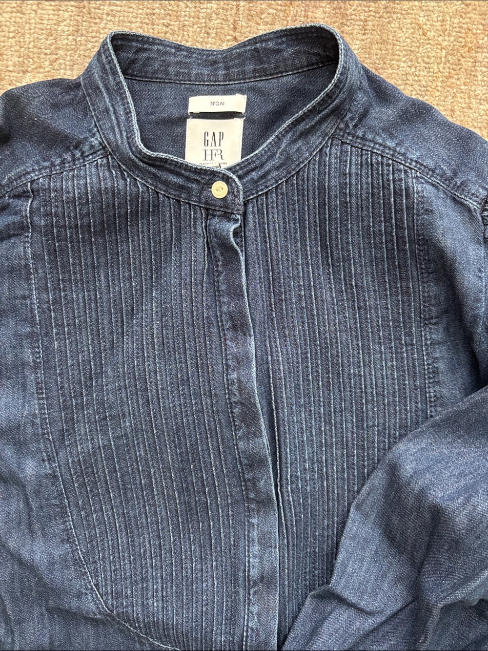 GAP The Gap × HFR by N'gai collection Dark Indigo Pintuck Collarless Button-Down